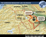 Position of the Gandzasar Monastery on the map of the region.